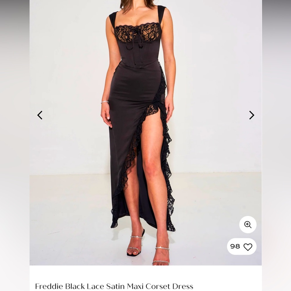 Black Lace Satin Maxi Corset Dress